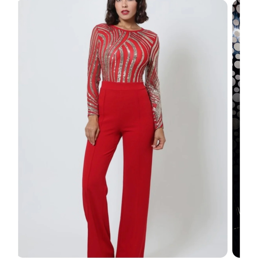 New jump suit gold and red